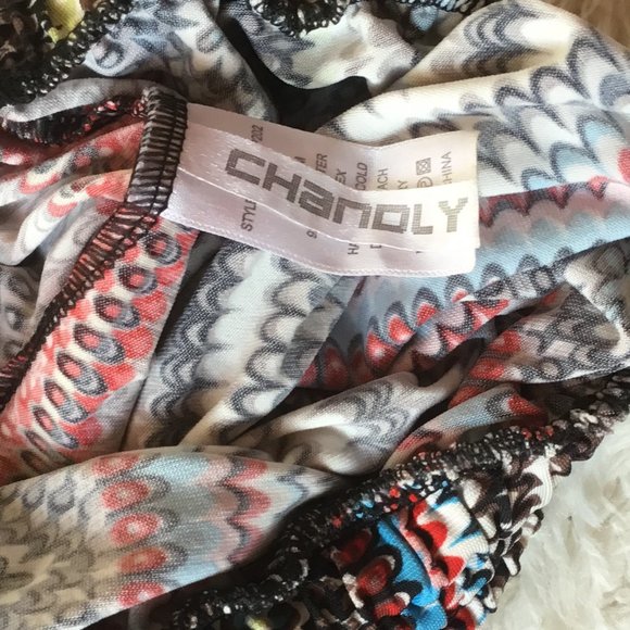 CHANDLY  Printed Colorful Pants Wide Legs High Rise Elastic Waist Stretchy M - Picture 6 of 6